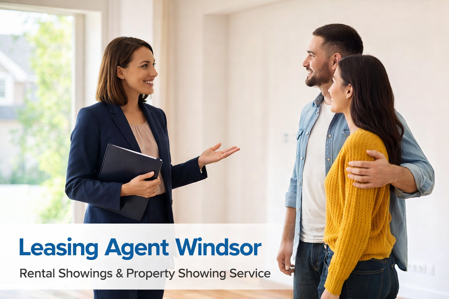 Leasing agent Windsor showing a rental property to prospective tenants